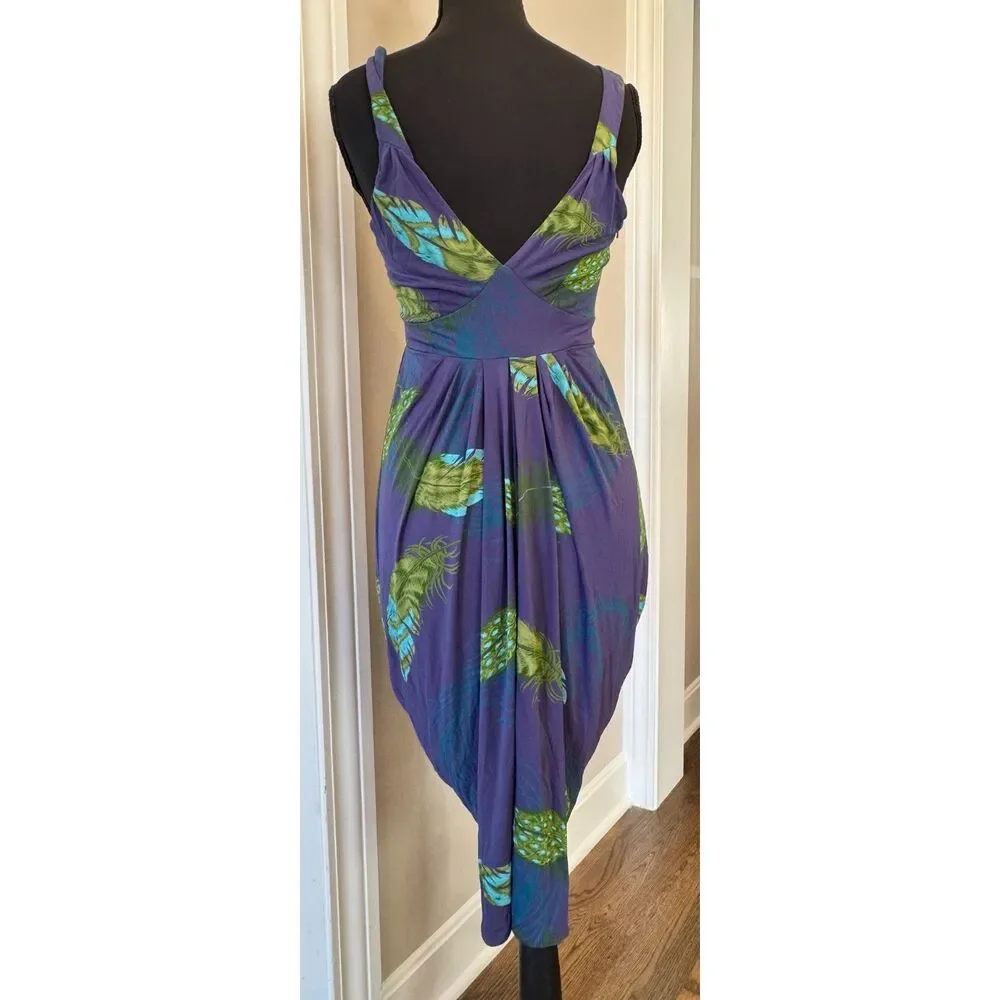 Karen Millen England Peacock Feather Draped Dress | Purple Blue | Small - Picture 4 of 10